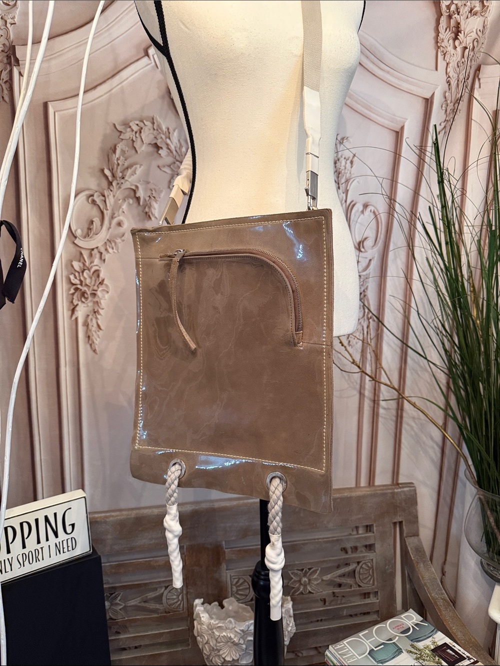 Rick Owens Taupe Patent Leather Crossbody